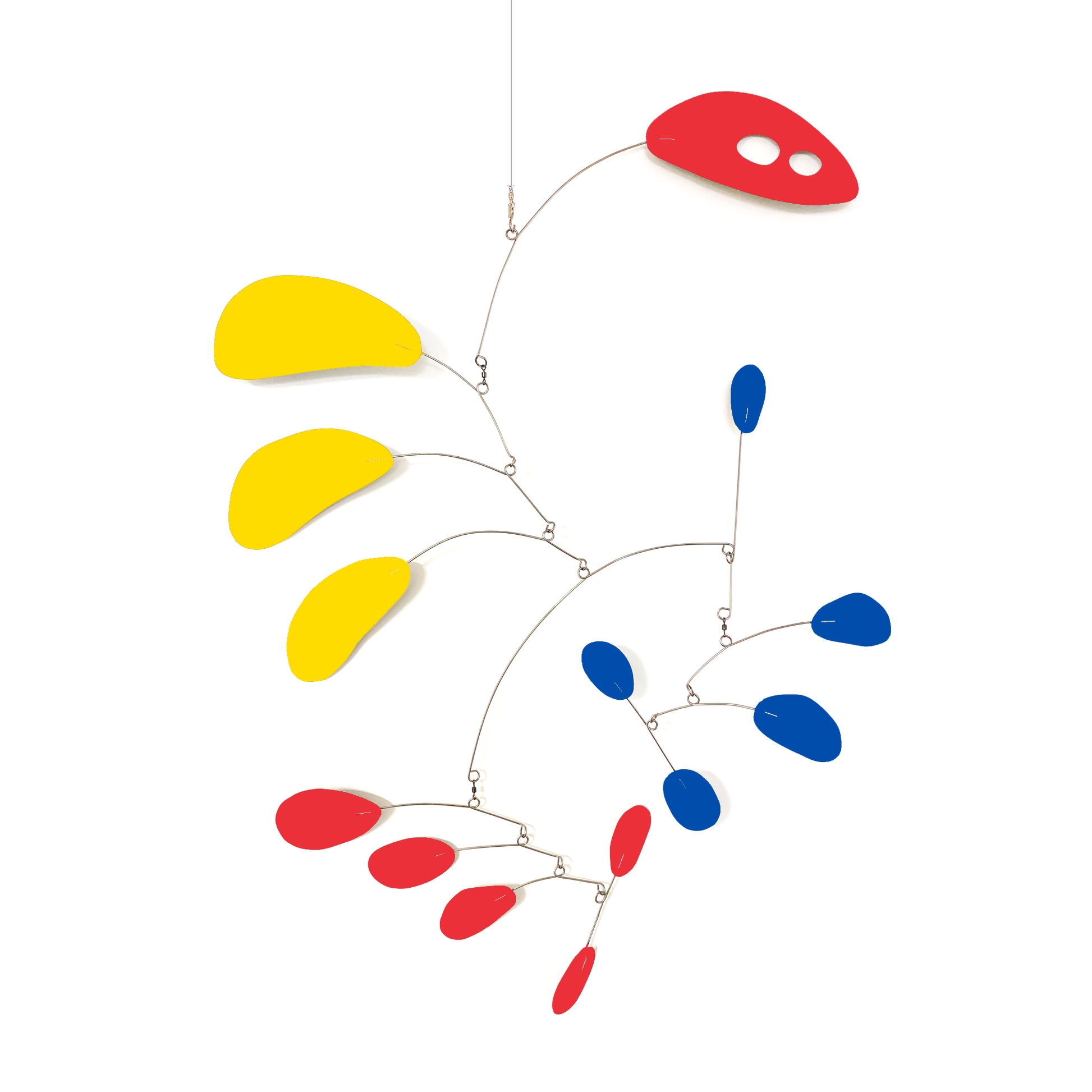 CoolCat mid century modern inspired hanging kinetic art mobile in modern colors of red, blue, and yellow by AtomicMobiles.com