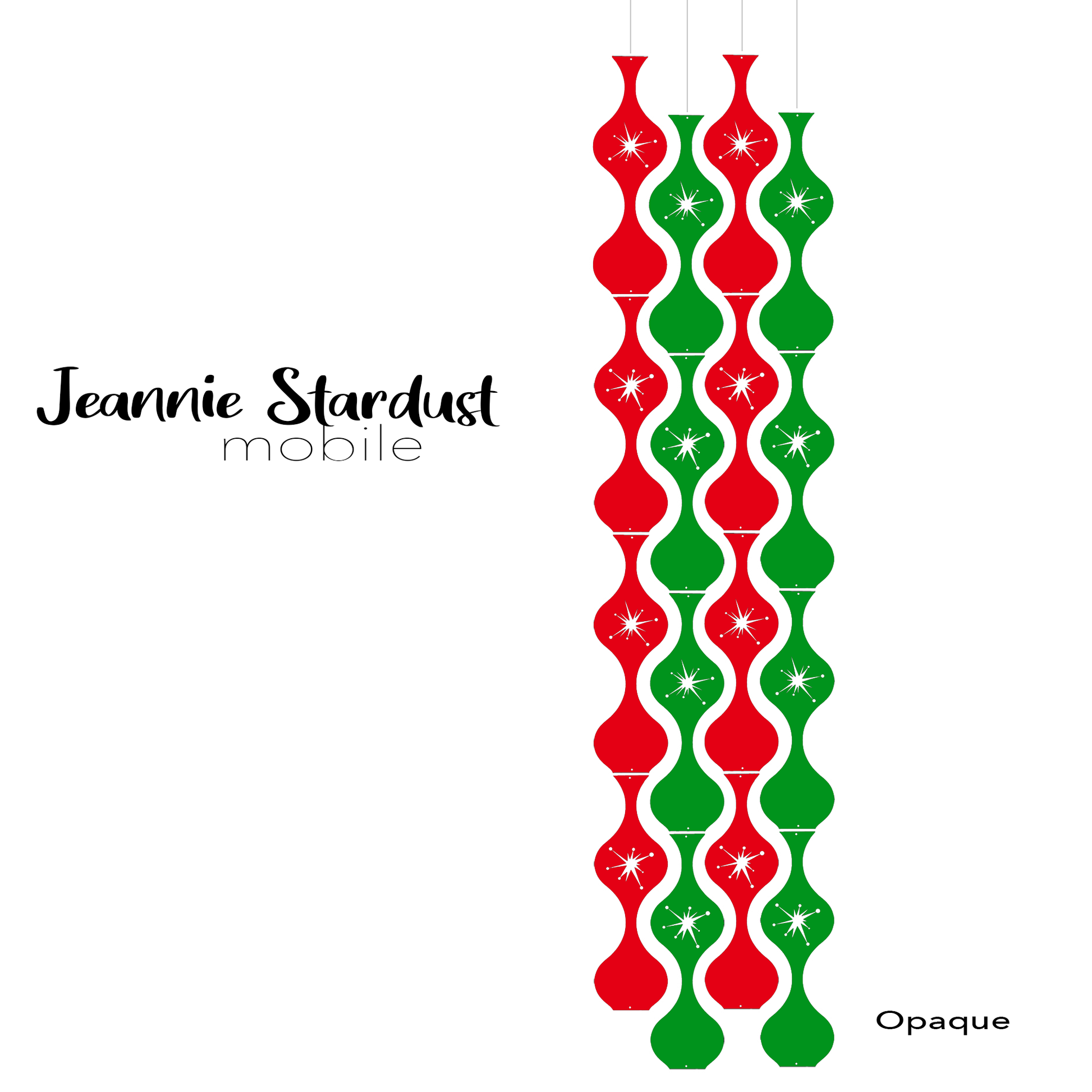 Jeannie Stardust Opaque Red and Green Acrylic Mobile - DIY Kit - Featuring Starburst cutouts in the parts by AtomicMobiles.com
