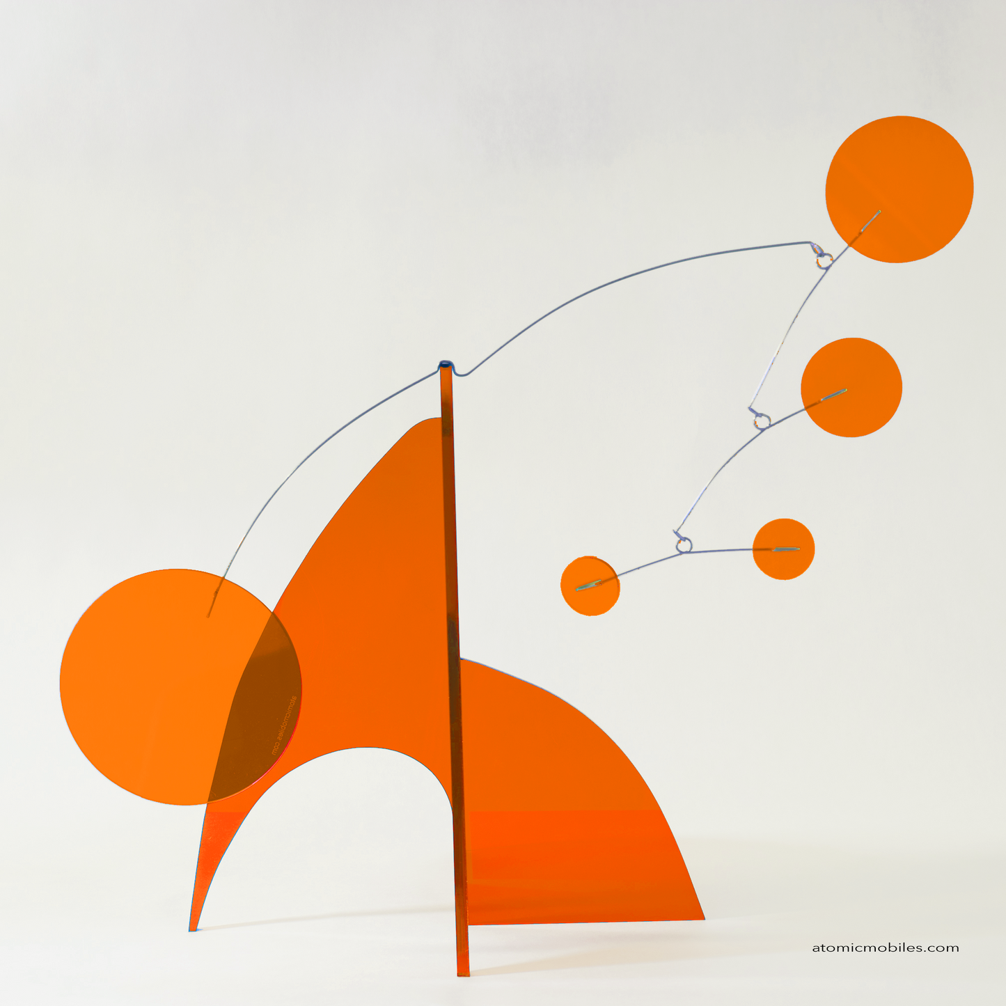 Beautiful Translucent Orange Moderne Art Stabile - mid century modern kinetic art in clear orange plexiglass acrylic by AtomicMobiles.com