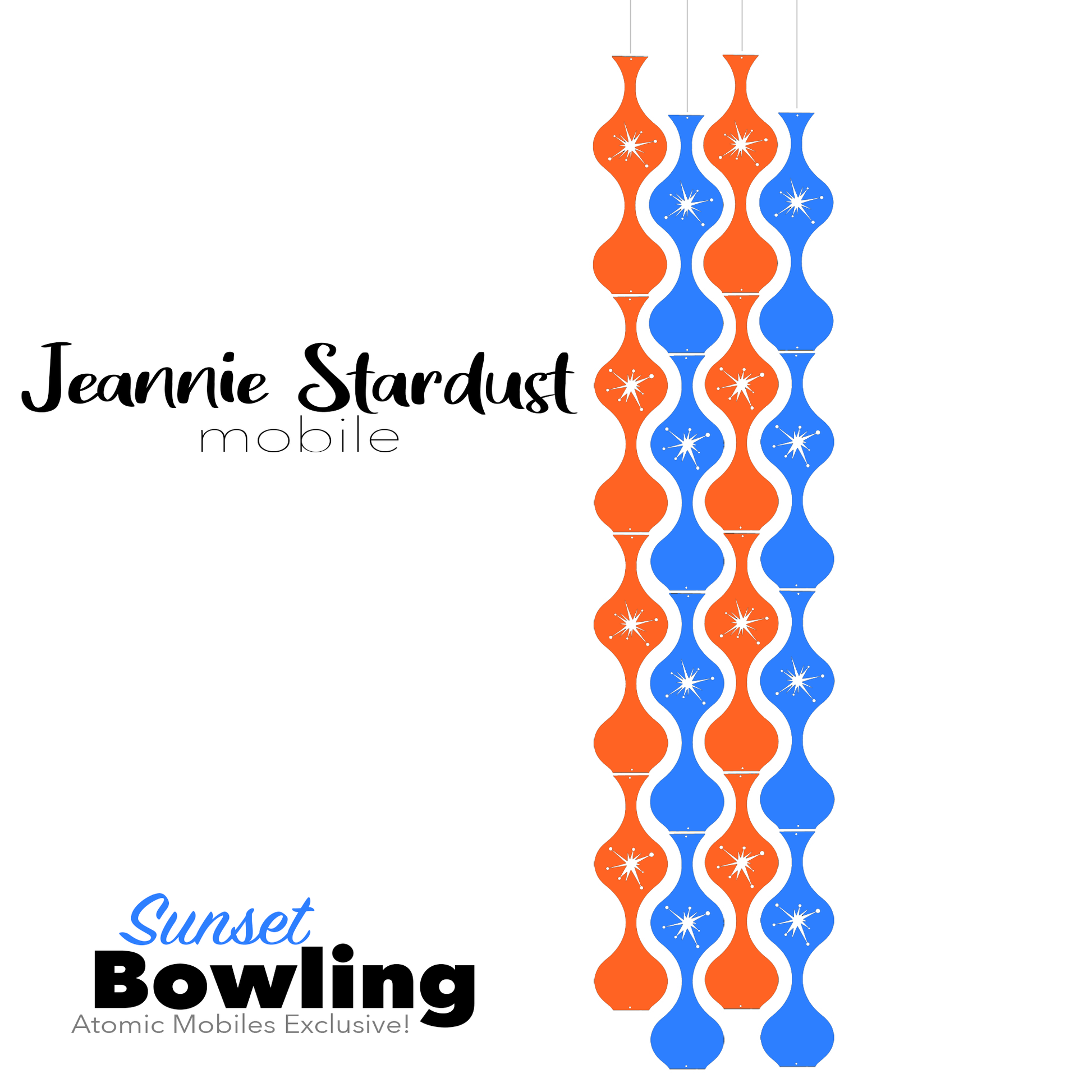 Sunset Bowling Jeannie Stardust Hanging Art Mobile - mid century modern home decor in Orange and Blue - by AtomicMobiles.com