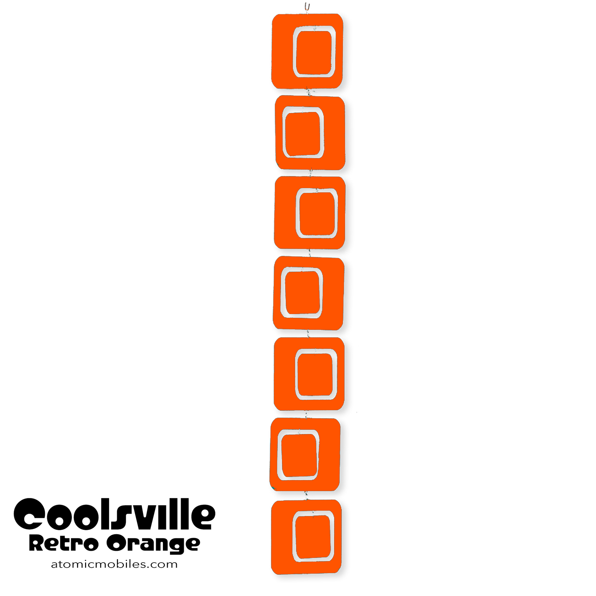 Coolsville kinetic vertical hanging art mobile in Modern Art in Retro Orange by AtomicMobiles.com