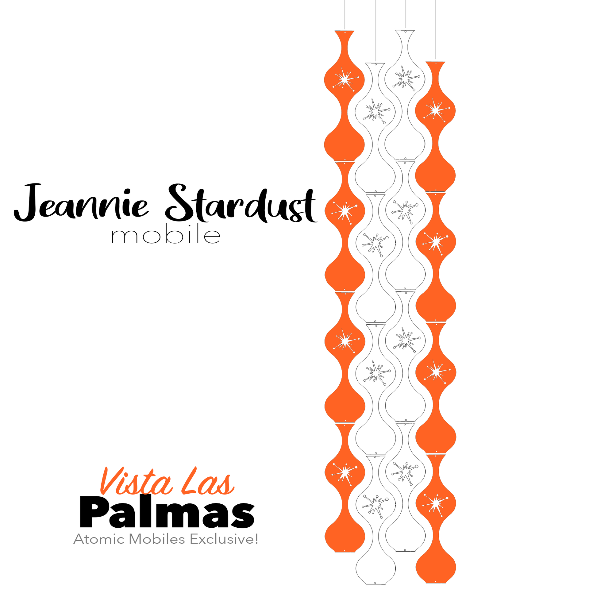 Vista Las Palmas Jeannie Stardust Hanging Art Mobile - mid century modern home decor in Orange and White - by AtomicMobiles.com