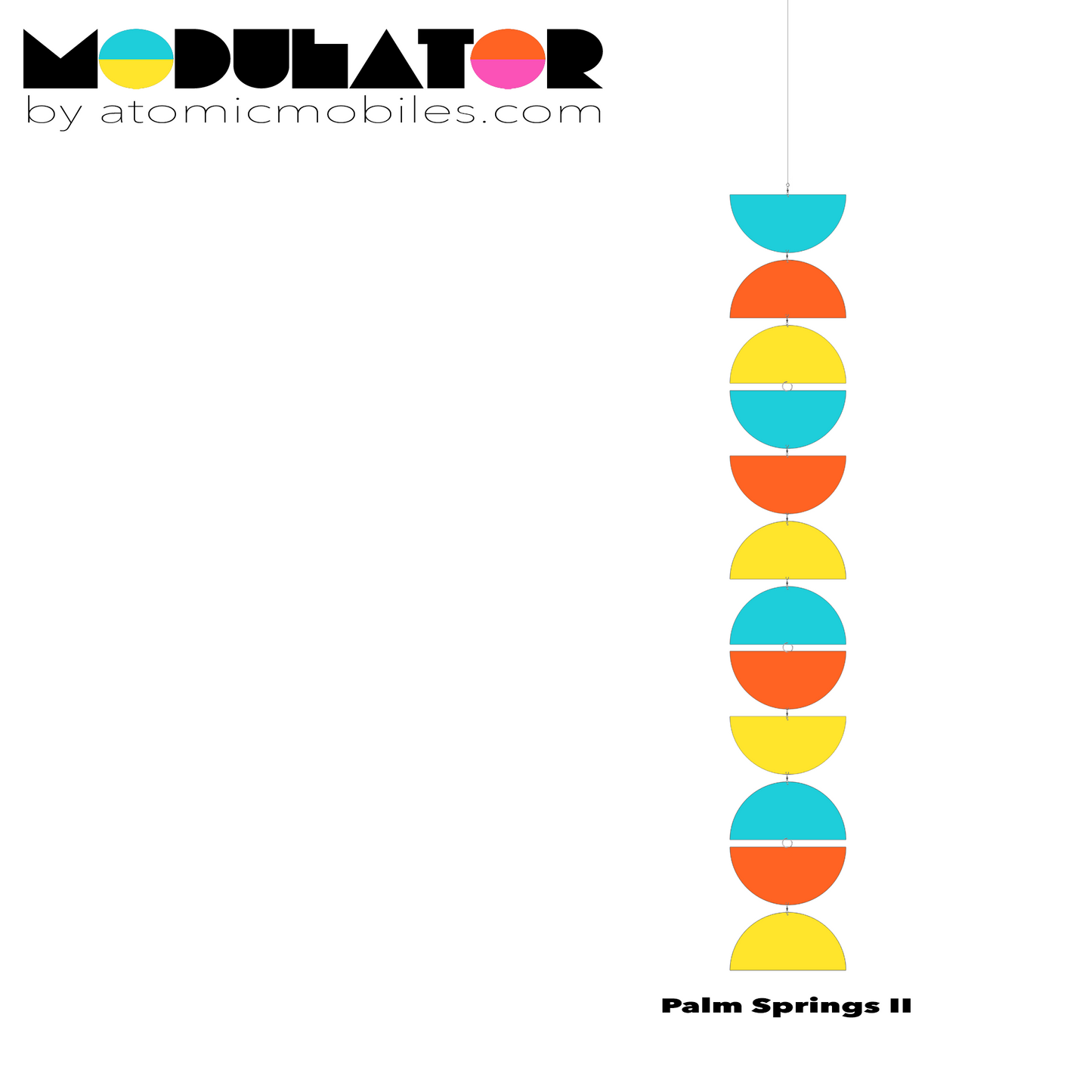 MODulator Vertical Art Mobile - retro mid century modern style hanging art mobile in Palm Springs II Colors of Aqua, Orange, and Yellow by AtomicMobiles.com