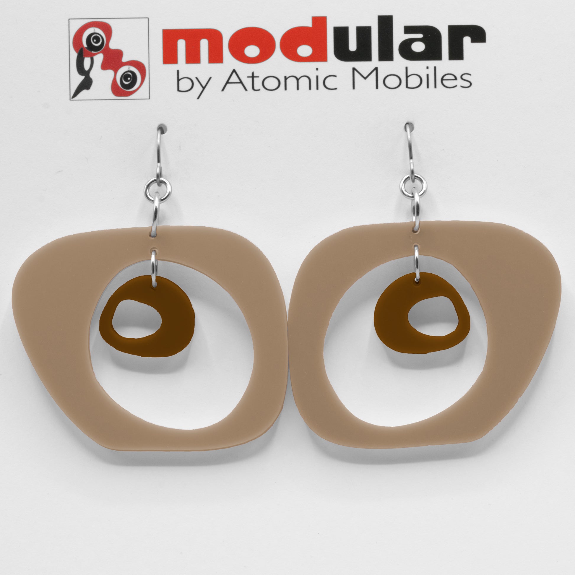 MODular Earrings - Paris Statement Earrings in Beige Tan and Brown by AtomicMobiles.com - retro era inspired mod handmade jewelry