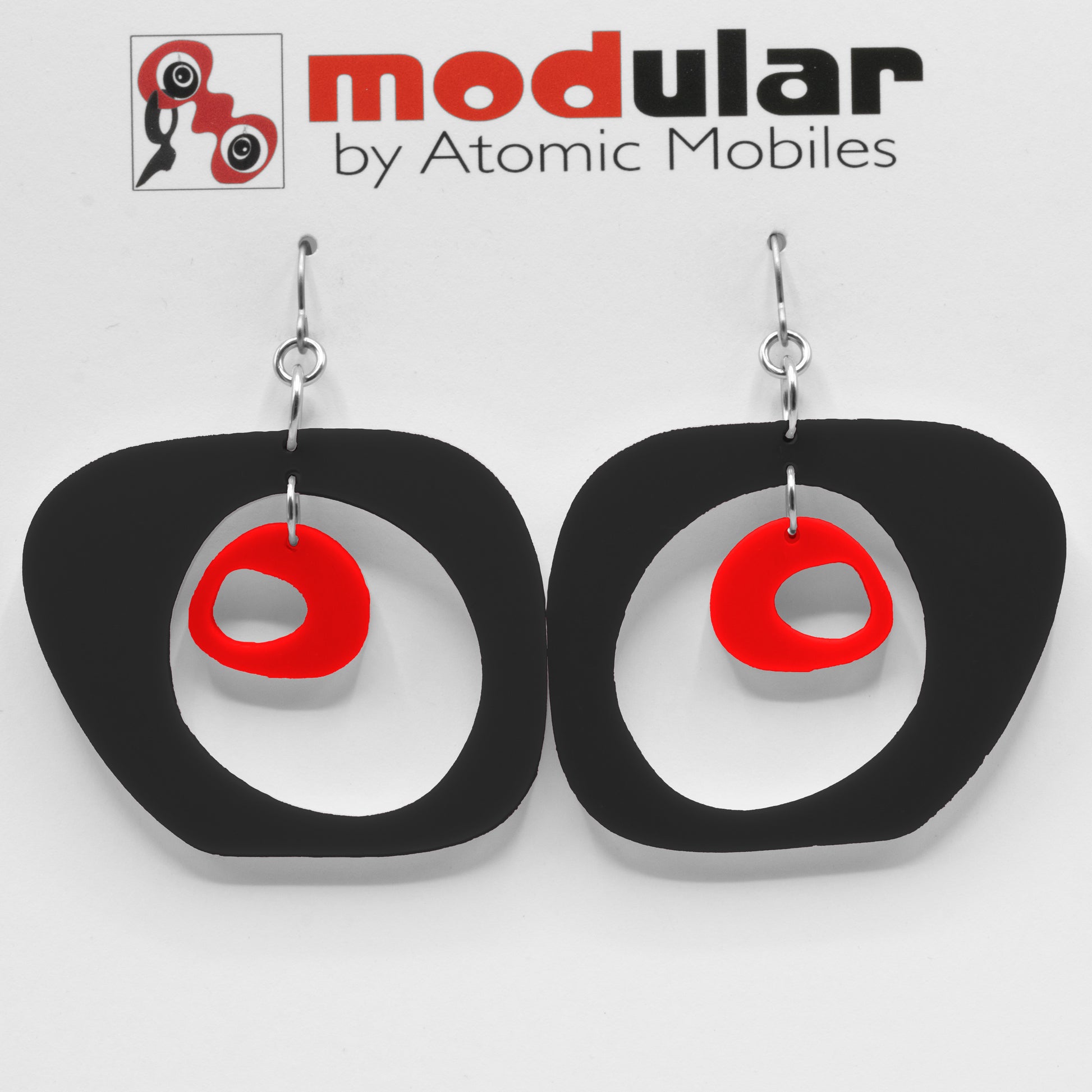 MODular Earrings - Paris Statement Earrings in Black and Red by AtomicMobiles.com - retro era inspired mod handmade jewelry