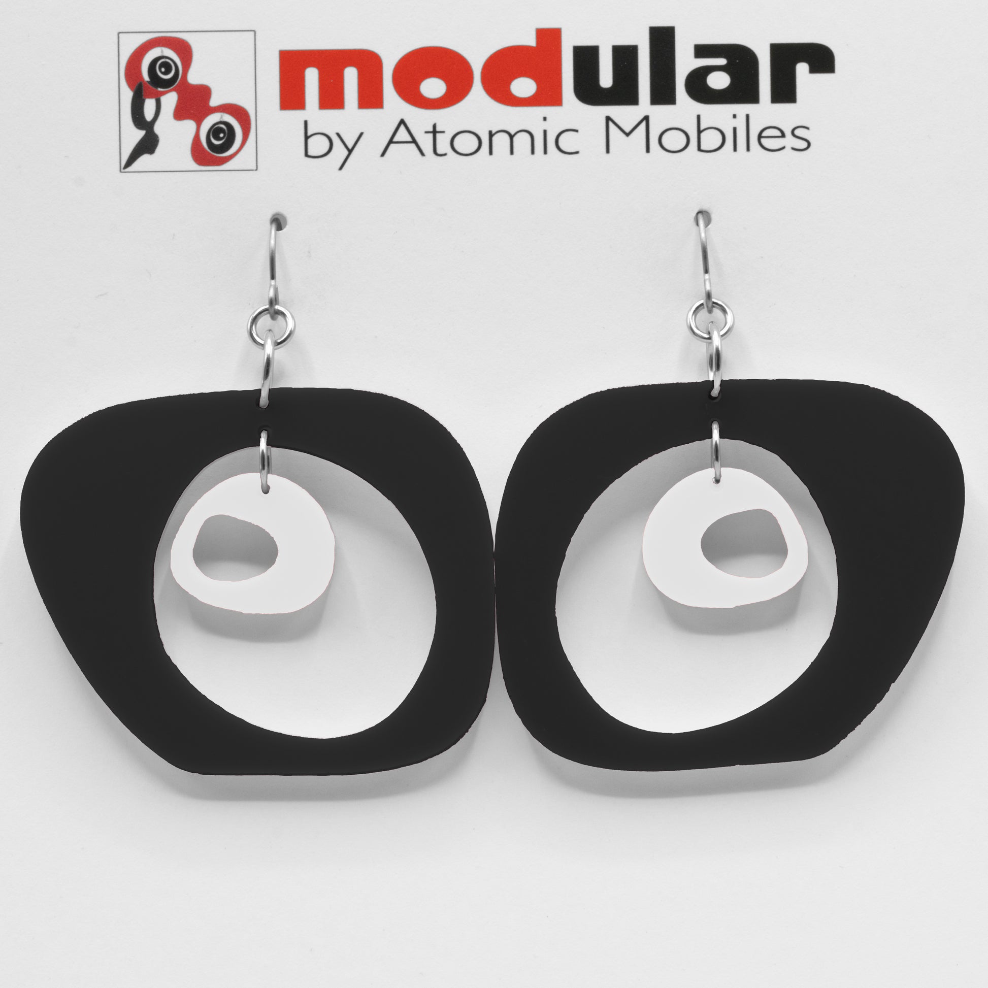 MODular Earrings - Paris Statement Earrings in Black and White by AtomicMobiles.com - retro era inspired mod handmade jewelry