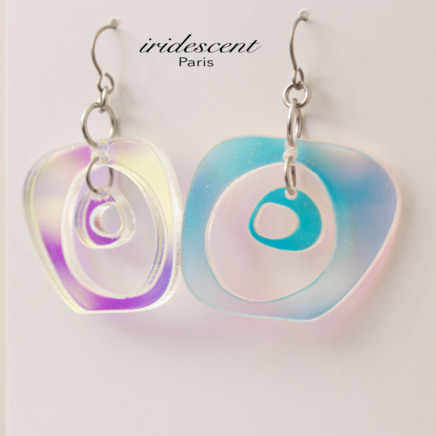 Gorgeous color changing iridescent Paris retro mid century modern statement earrings in two sizes by AtomicMobiles.com