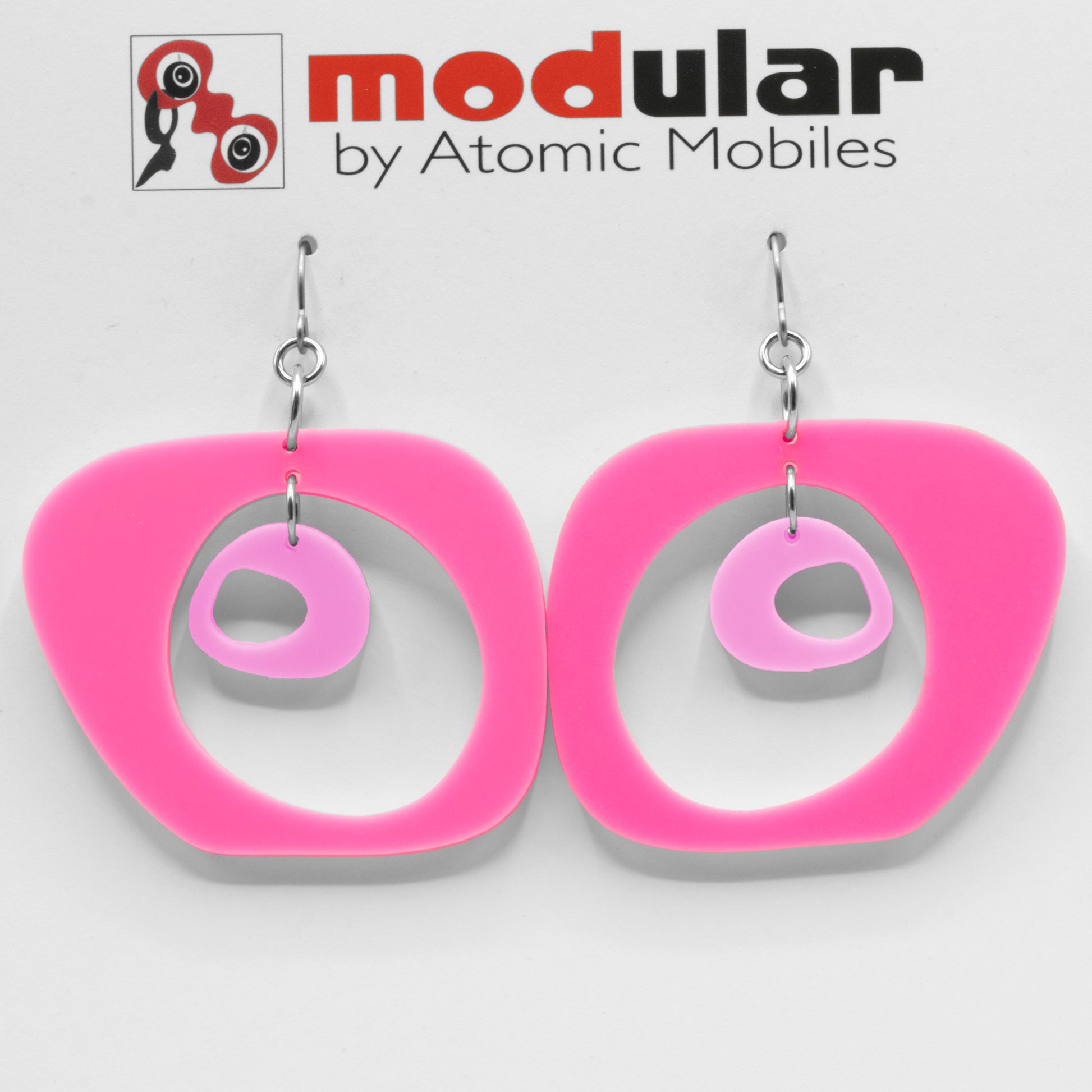 MODular Earrings - Paris Statement Earrings in Hot Pink by AtomicMobiles.com - retro era inspired mod handmade jewelry