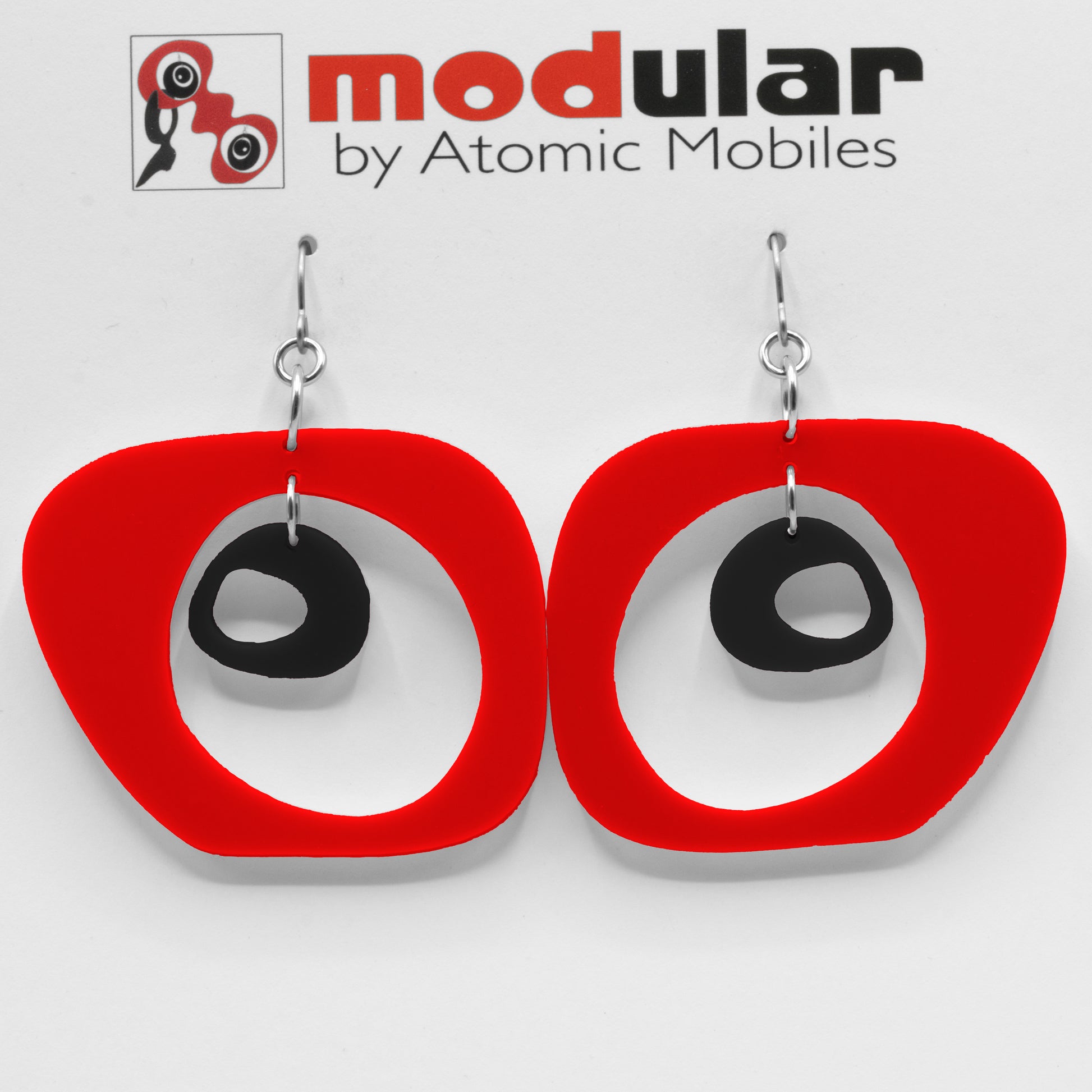 MODular Earrings - Paris Statement Earrings in Red and Black by AtomicMobiles.com - retro era inspired mod handmade jewelry