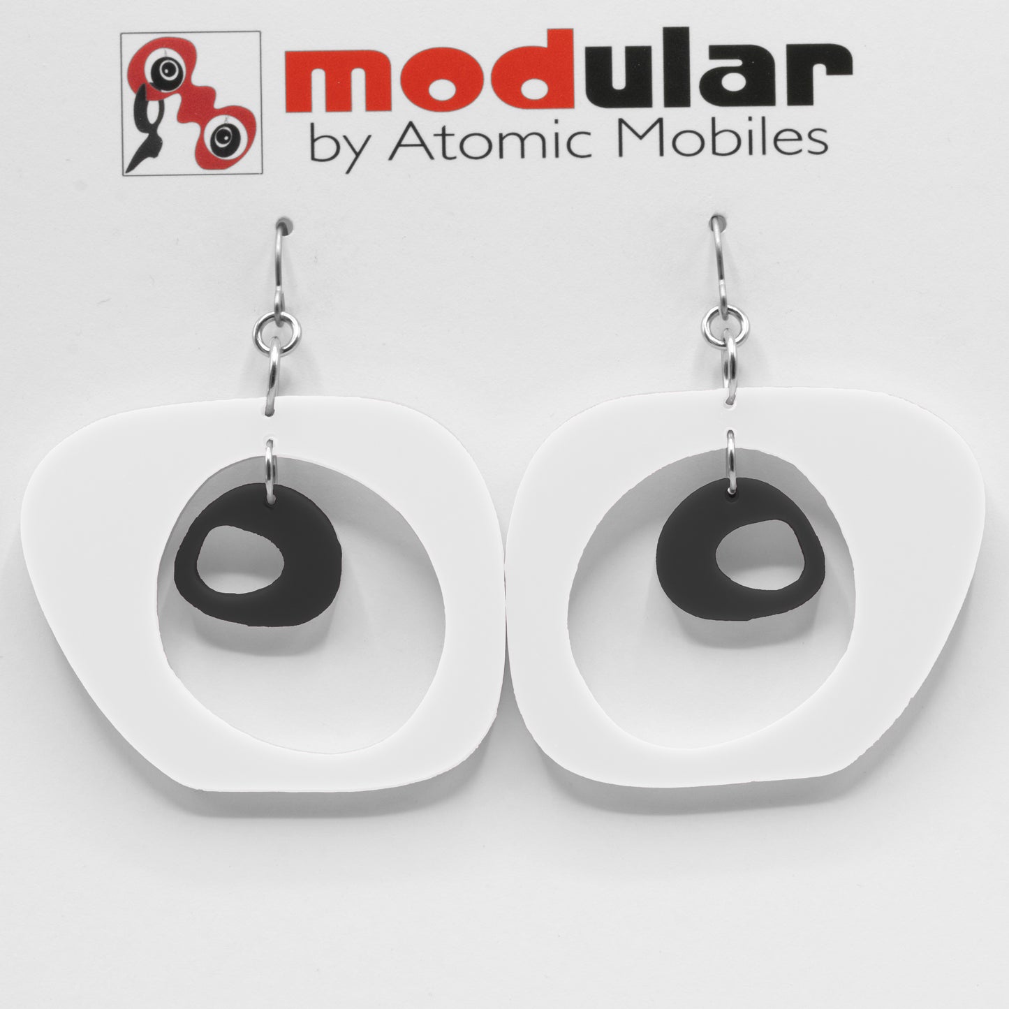 MODular Earrings - Paris Statement Earrings in White and Black by AtomicMobiles.com - retro era inspired mod handmade jewelry