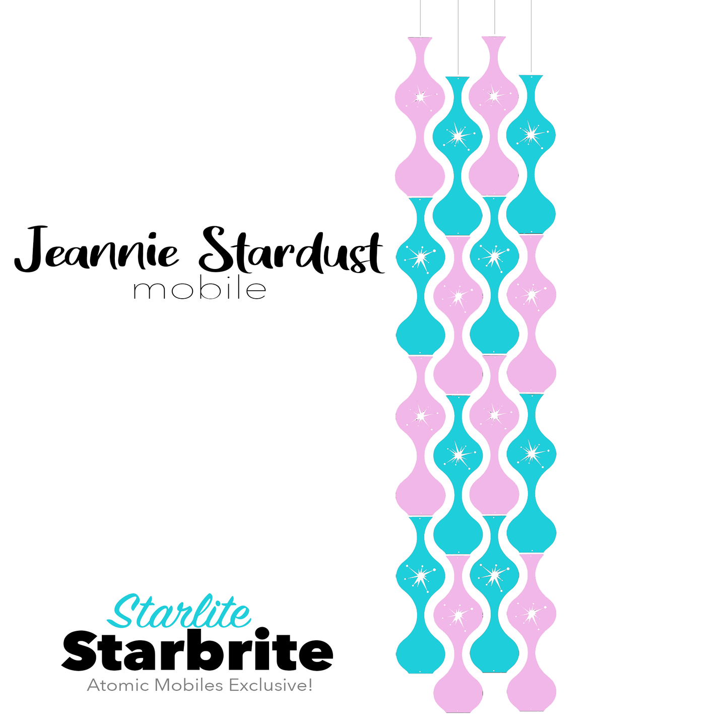Starlite Starbrite Jeannie Stardust Hanging Art Mobile - mid century modern home decor in Aqua and Pink - by AtomicMobiles.com