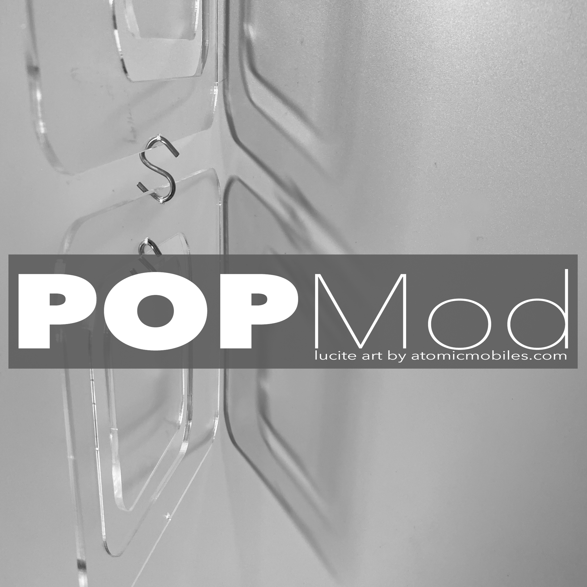POPMod Coolsville Clear Lucite Plexiglass Acrylic hanging art mobiles, room dividers, and curtains by AtomicMobiles.com