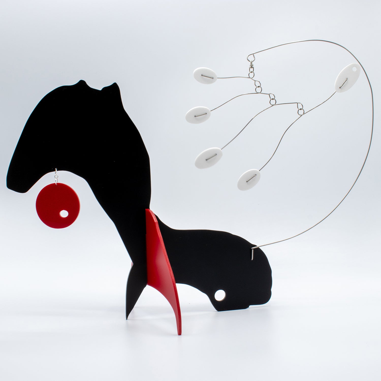 KinetiCats Collection Fox in Black, Red, and White - one of 12 Modern Cute Abstract Animal Art Sculpture Kinetic Stabiles inspired by Dada and mid century modern style art by AtomicMobiles.com