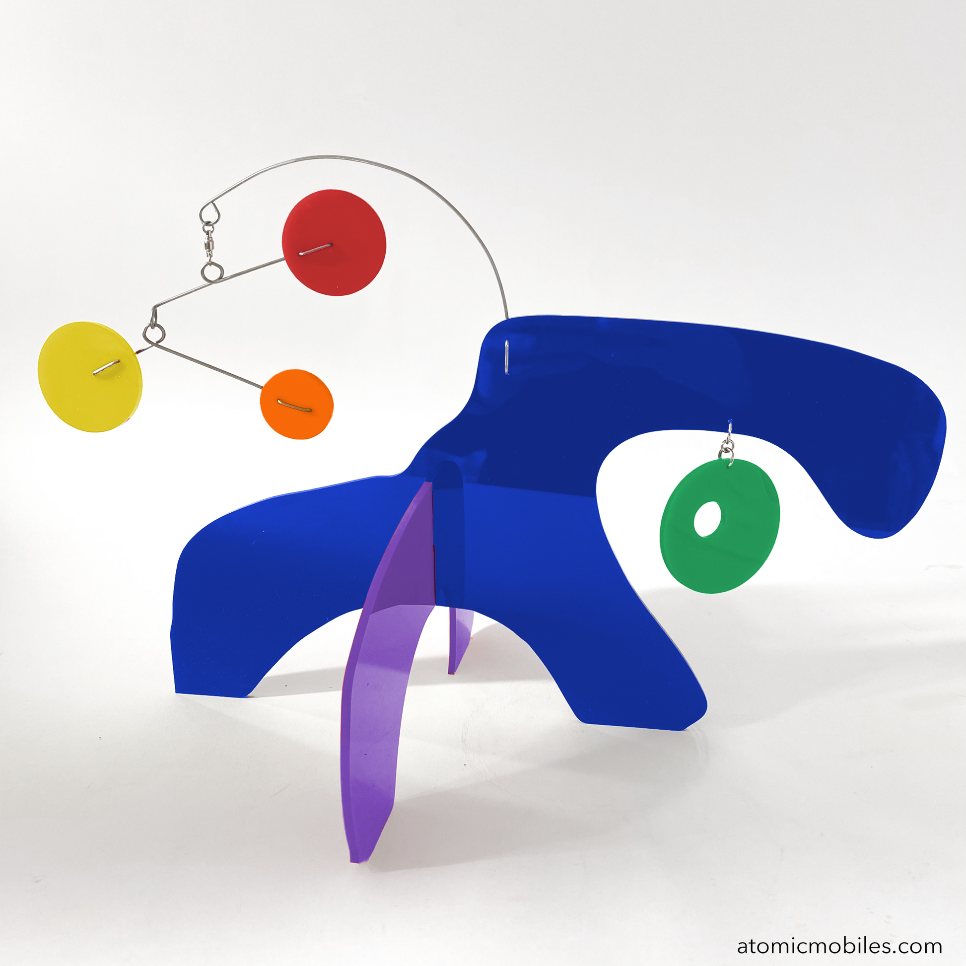 KinetiCats Collection Turtle in Rainbow Pride colors of Navy Blue, Purple, Green, Red, Yellow, Orange - one of 12 Modern Cute Abstract Animal Art Sculpture Kinetic Stabiles inspired by Dada and mid century modern style art by AtomicMobiles.com