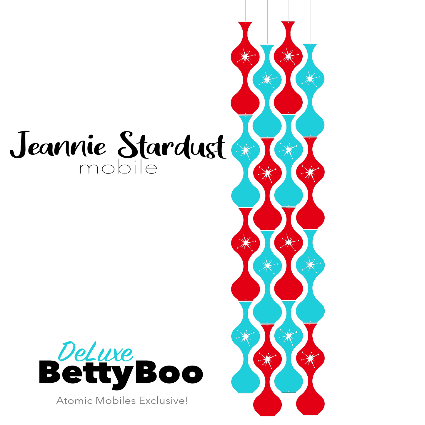 Deluxe BettyBoo Jeannie Stardust Hanging Art Mobile - mid century modern home decor in Red and Aqua - by AtomicMobiles.com