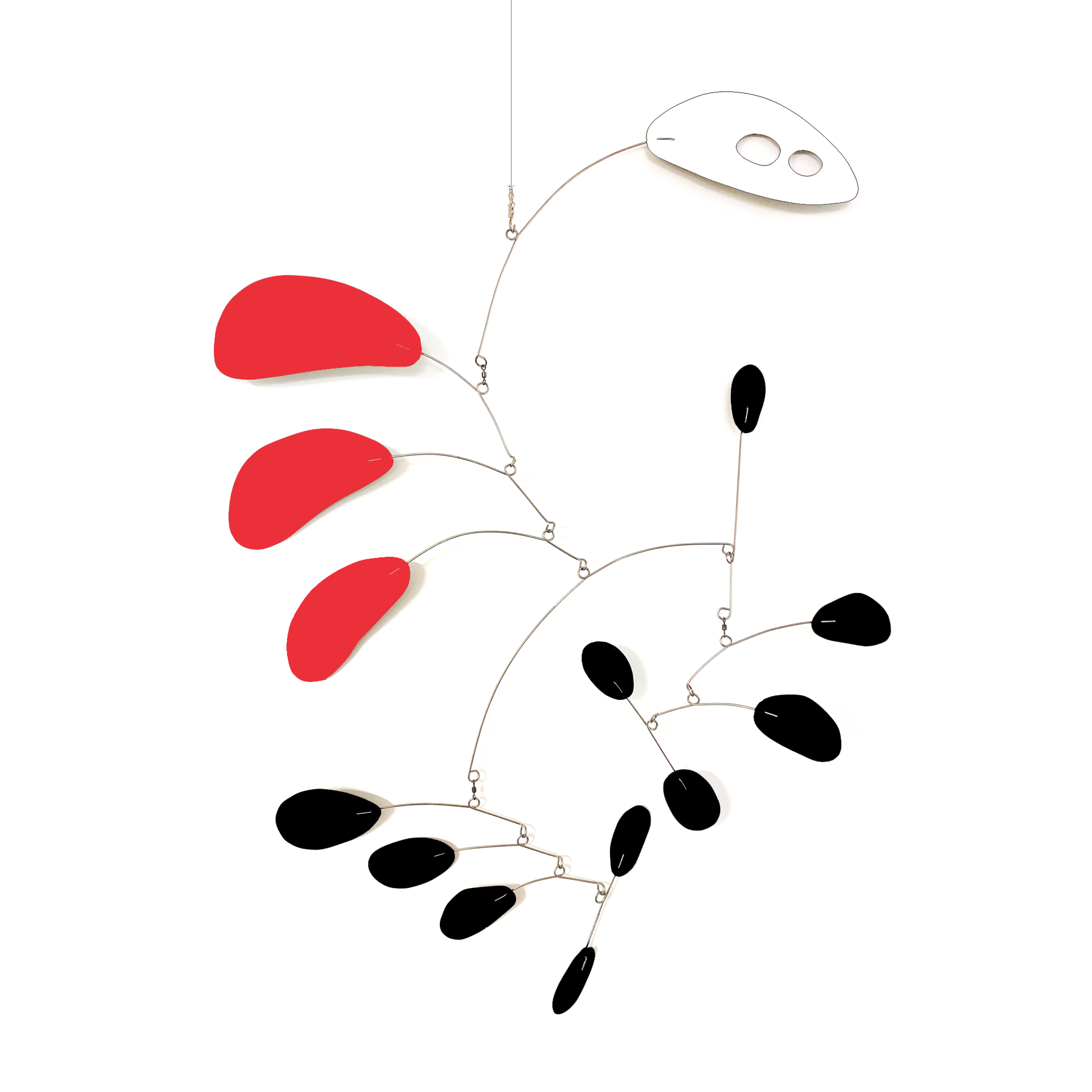 CoolCat mid century modern inspired hanging kinetic art mobile in modern colors of red, black, and white by AtomicMobiles.com