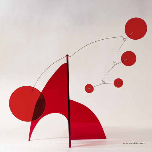 Beautiful Translucent Red Moderne Art Stabile - mid century modern kinetic art in clear red plexiglass acrylic by AtomicMobiles.com