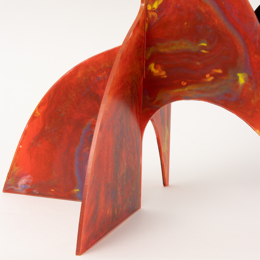Closeup of stunning Red Hand Painted Modern Art Stabile Sculpture by AtomicMobiles.com