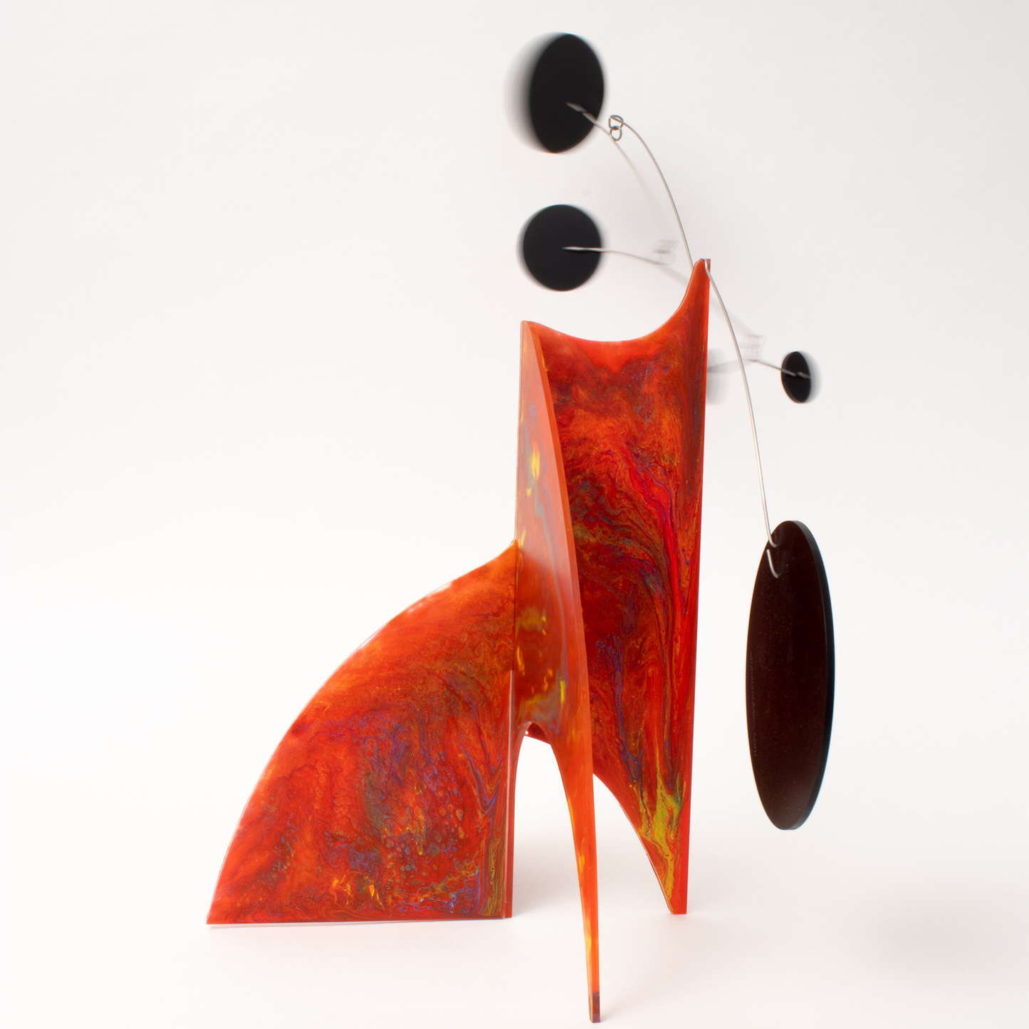 Back view of stunning Red Hand Painted Modern Art Stabile Sculpture by AtomicMobiles.com