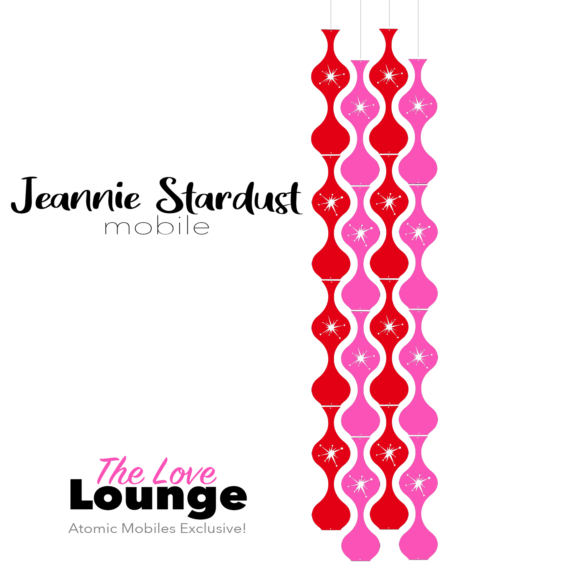 The Love Lounge Jeannie Stardust Hanging Art Mobile - mid century modern home decor in Red and Hot Pink - by AtomicMobiles.com