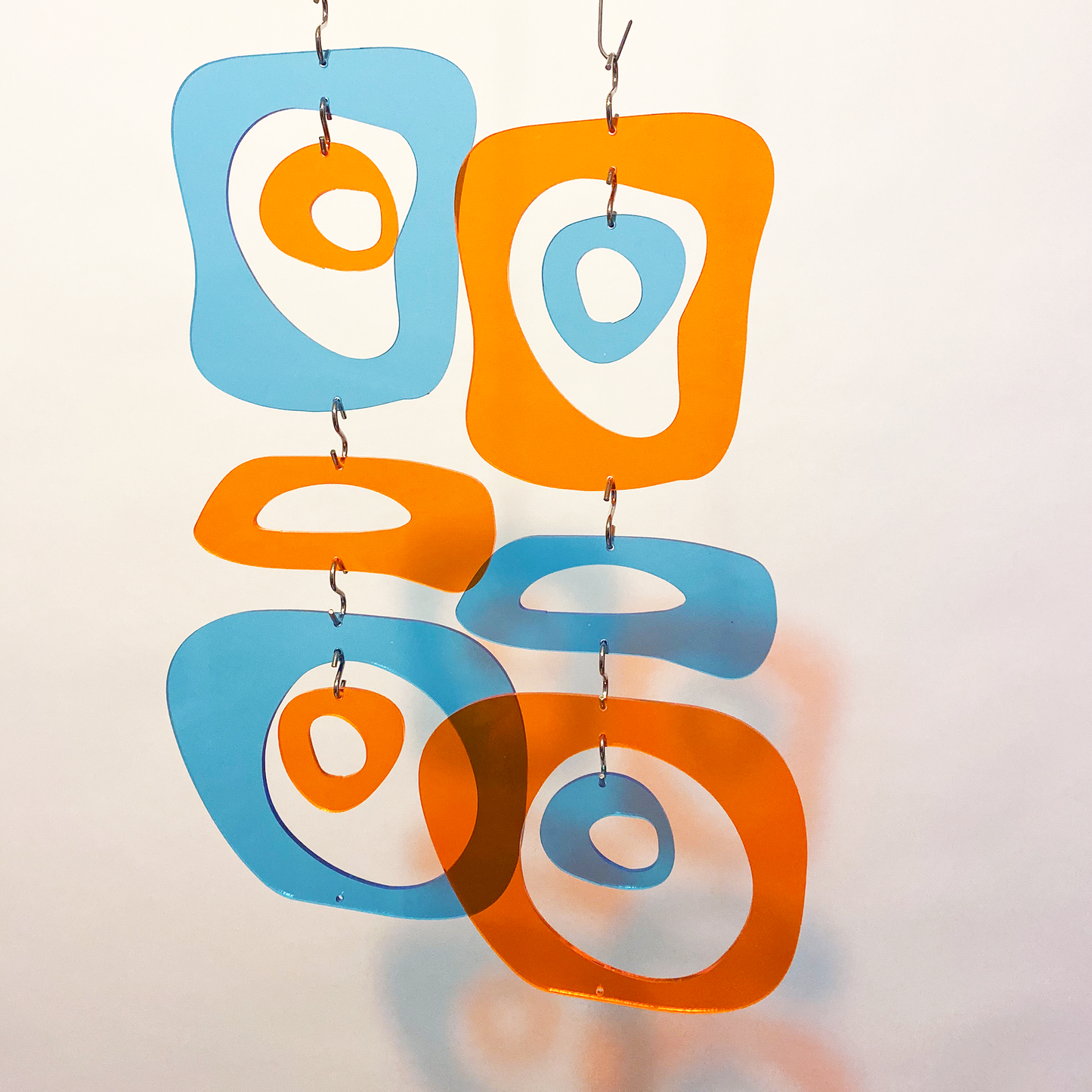 Clear Acrylic Orange and Blue Retro Room Divider, Curtain, Wall Art, and Mobiles by AtomicMobiles.com