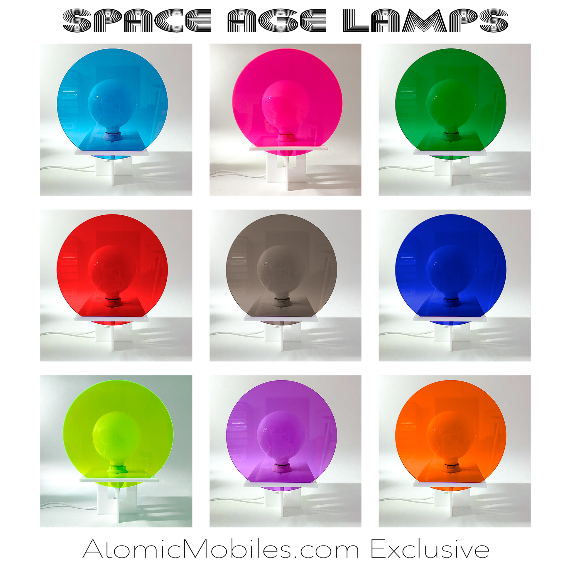 Multi color space age lamps - groovy 1960s and '70s inspired lighting - RetroSpect by AtomicMobiles.com