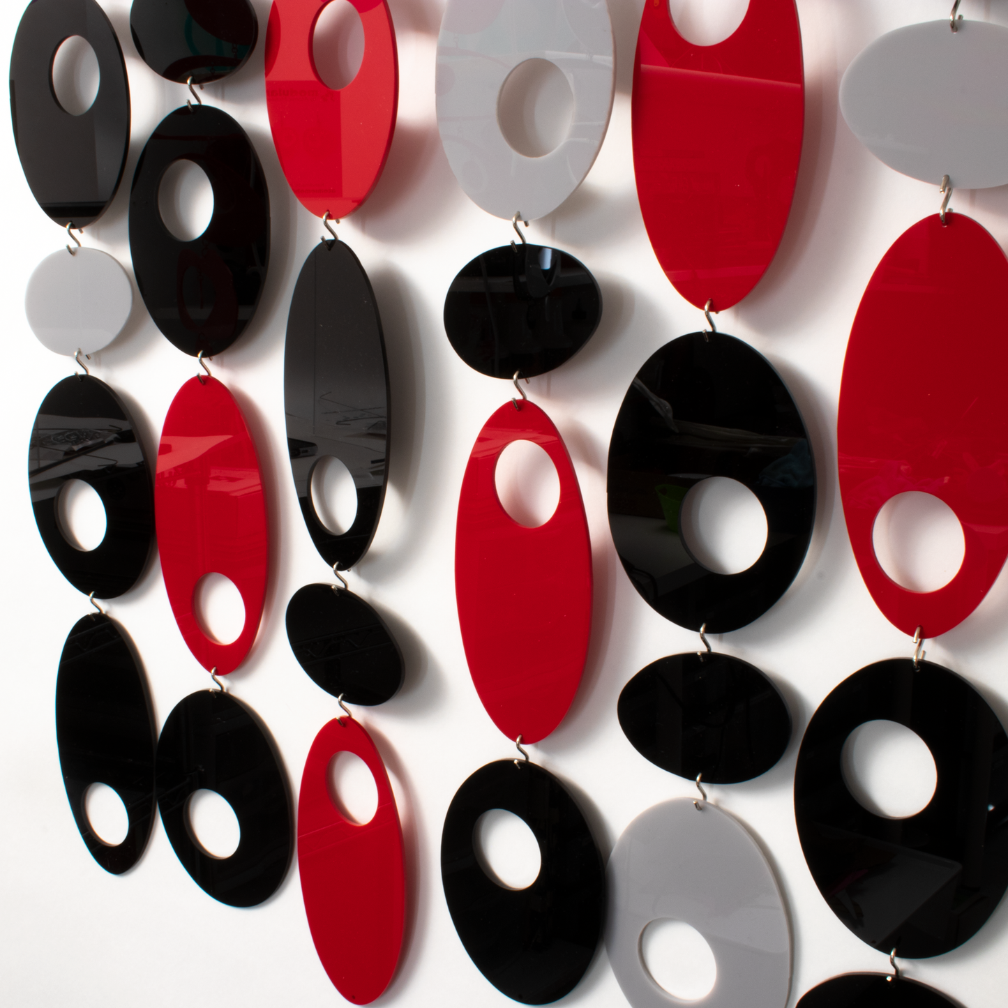 Bottom view of Dramatic red, black and gray wall art, room divider screen, window treatment, or mobile - DIY Kit by AtomicMobiles.com