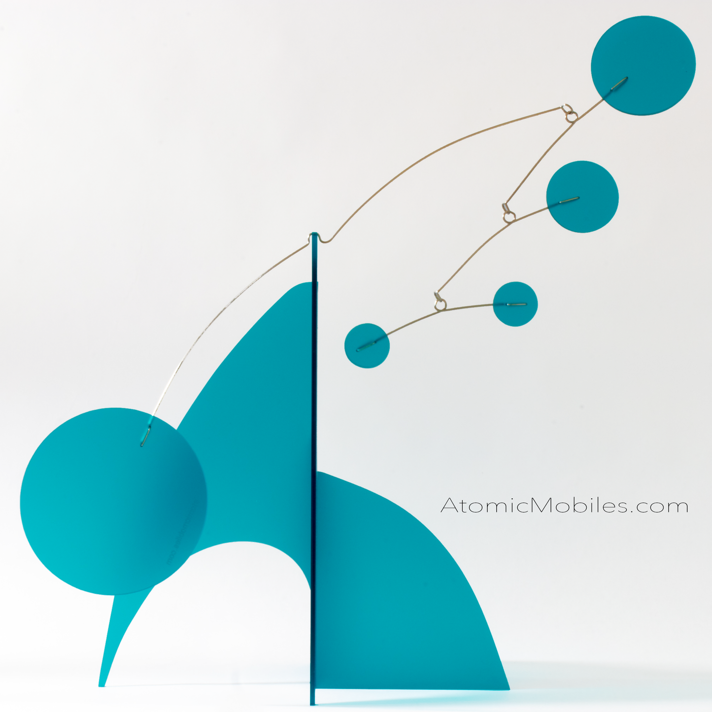 Moderne Monochrome Teal Blue - Frosty Teal modern art sculpture stabile - tabletop mobile - handmade in Los Angeles by AtomicMobiles.com