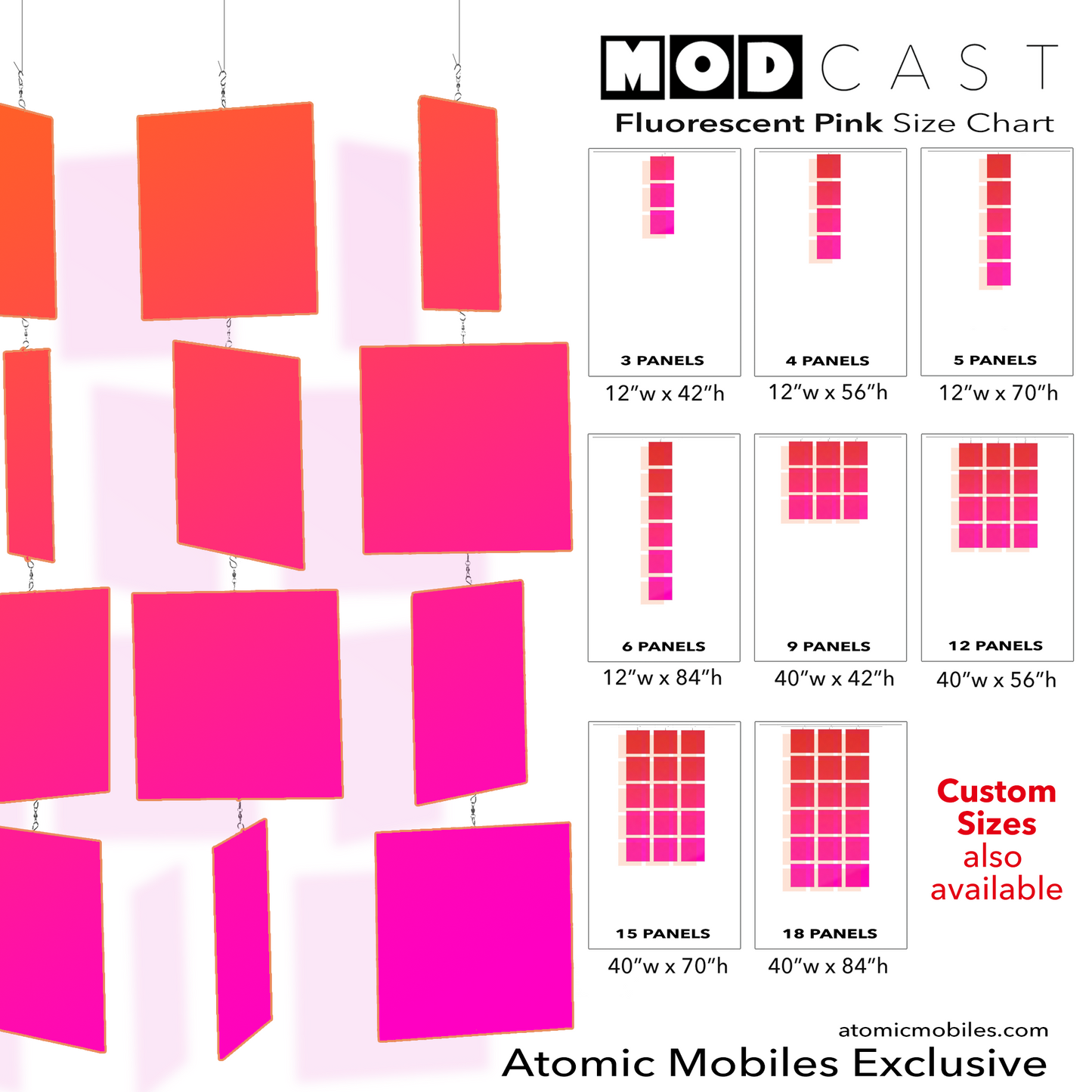 Fluorescent Hot Pink MODcast mid century modern inspired hanging art mobiles by AtomicMobiles.com