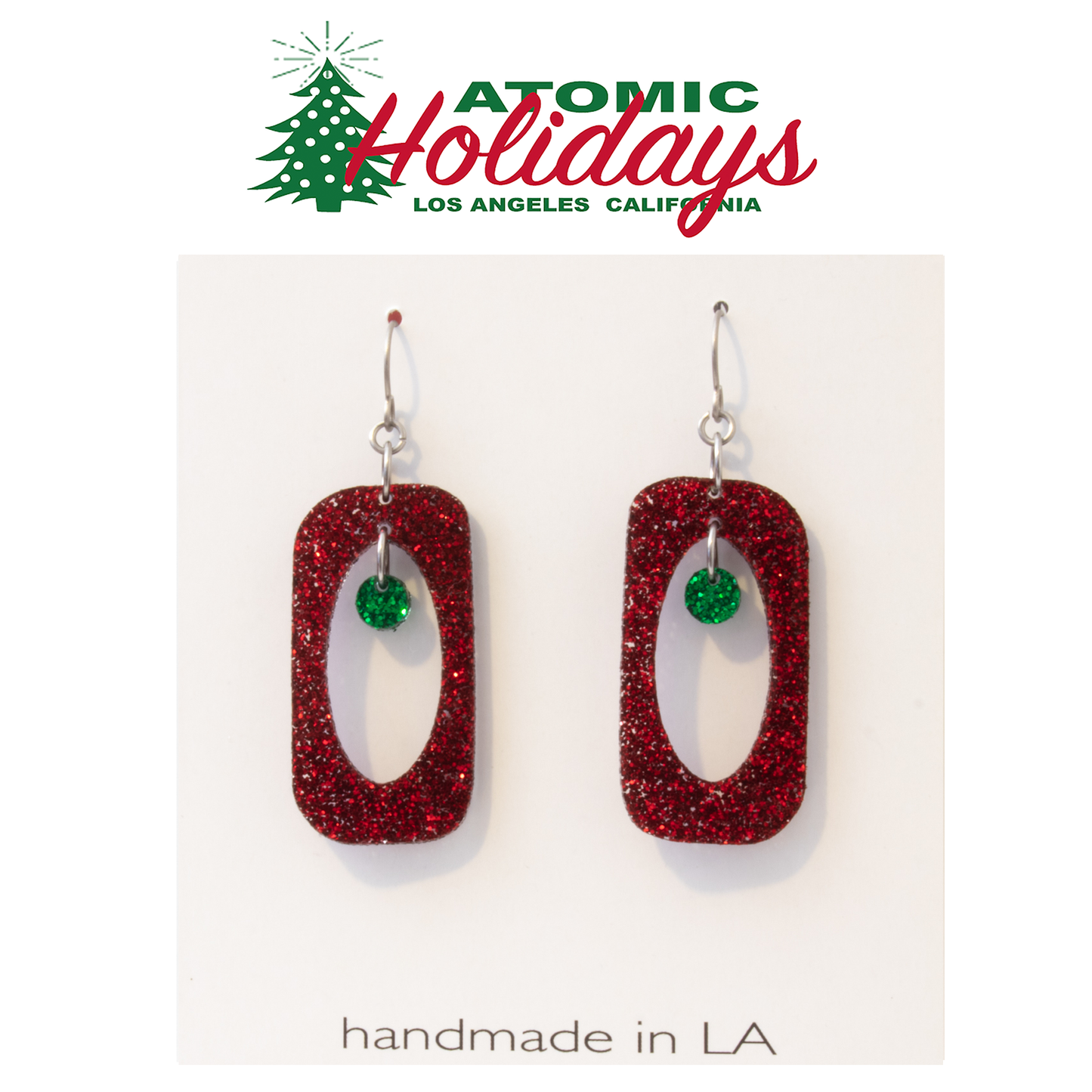 Stunning Glitter Glam Red and Green Christmas Small Earrings by AtomicMobiles.com