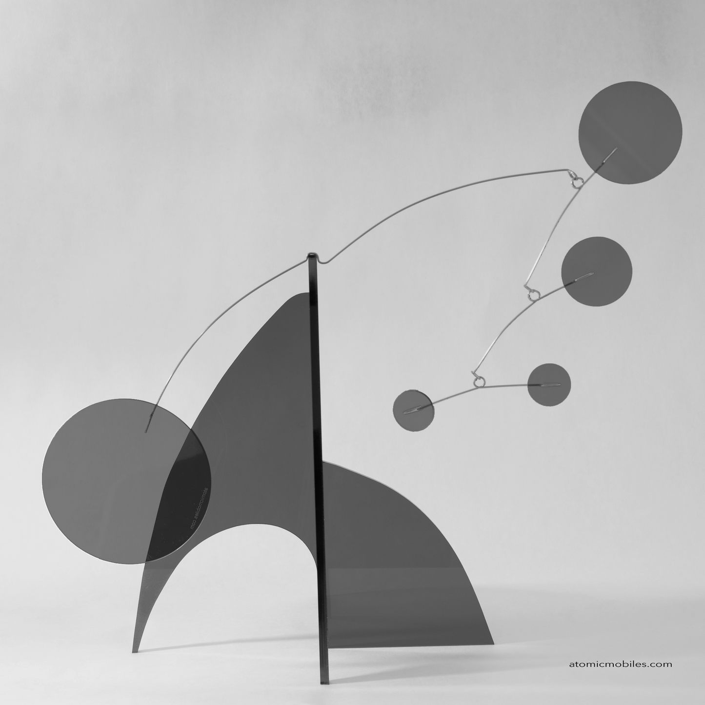 Beautiful Translucent Smoky Gray Moderne Art Stabile - mid century modern kinetic art in clear gray plexiglass acrylic by AtomicMobiles.com