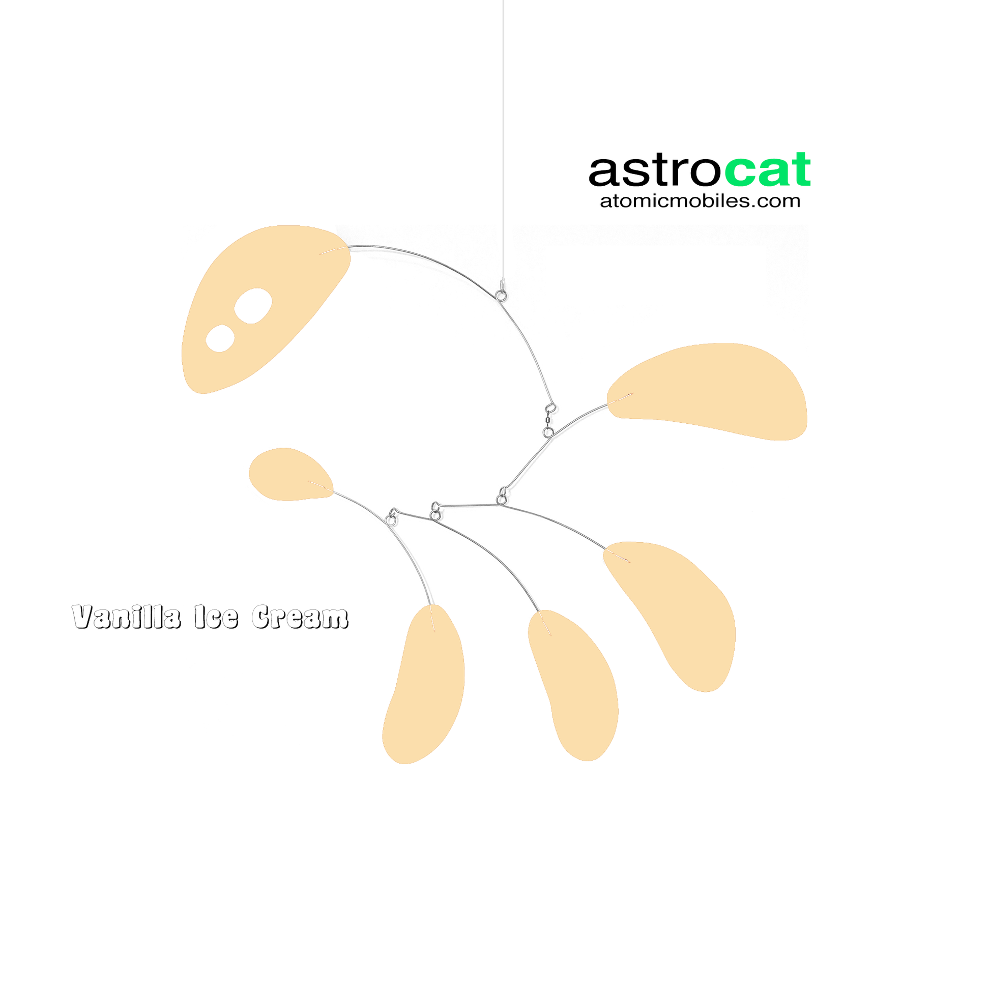 AstroCat hanging art mobile in cream tan Vanilla Ice Cream color - kinetic mid century modern inspired art by AtomicMobiles.com