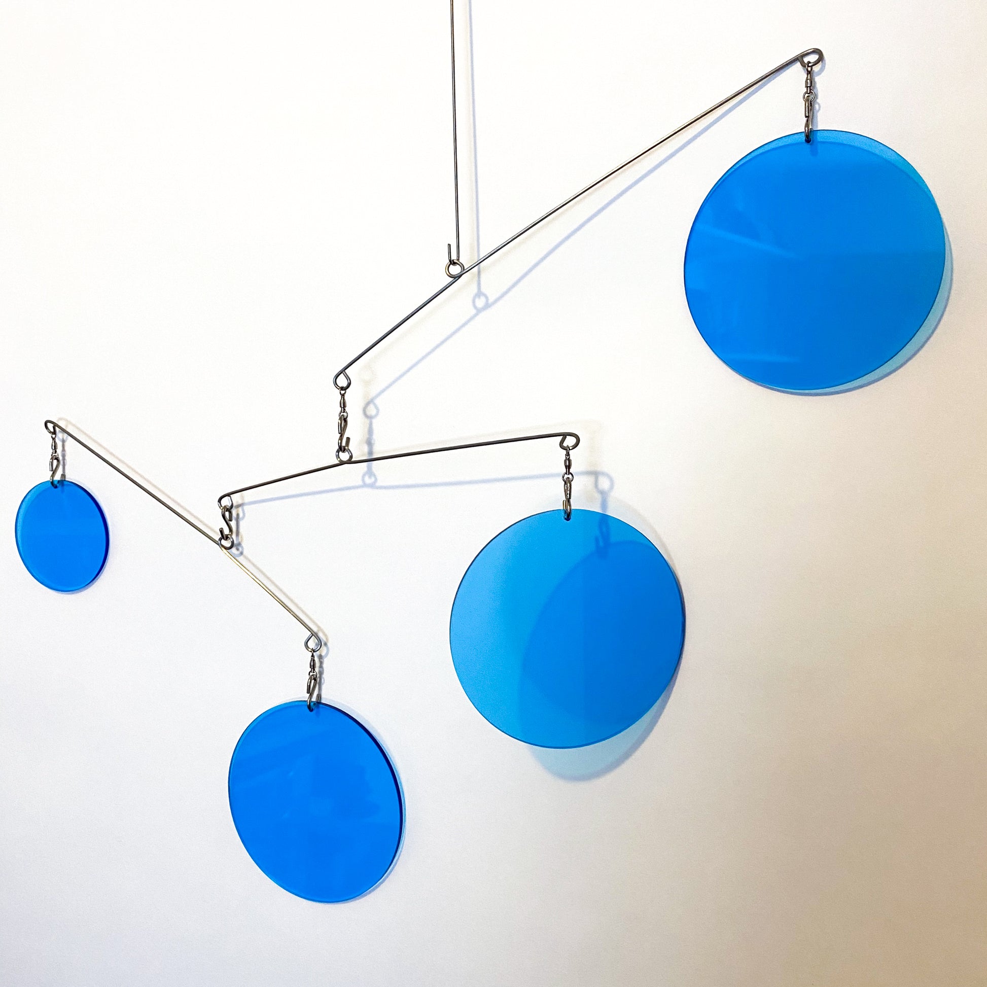 Clear Blue Acrylic Atomic Mobile - kinetic hanging art mobiles for modern home decor by AtomicMobiles.com