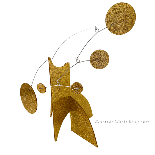 Gorgeous Glitter Gold Modern Art Sculpture Stabile - Limited Edition Kinetic Art by AtomicMobiles.com