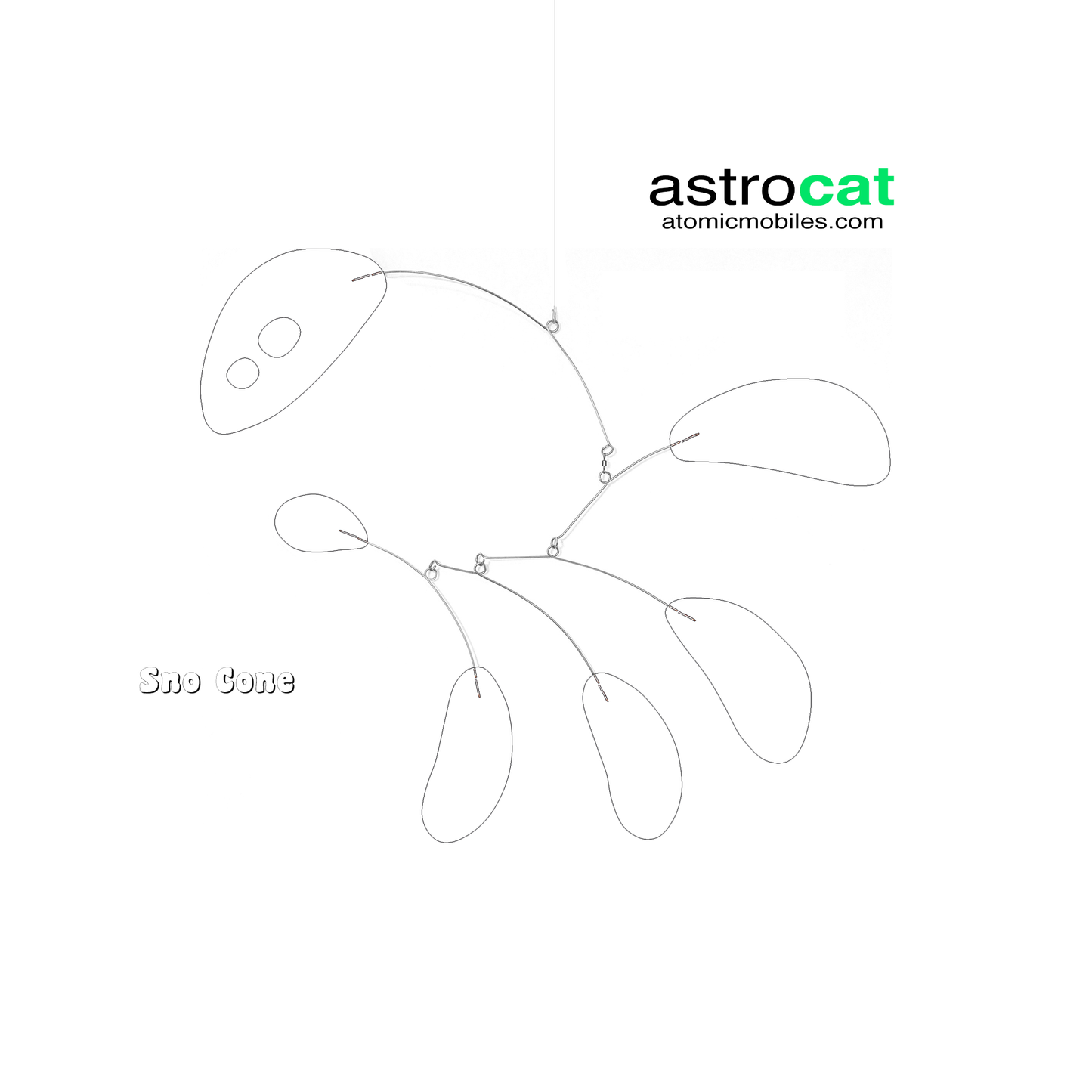 AstroCat hanging art mobile in white Sno Cone color - kinetic mid century modern inspired art by AtomicMobiles.com