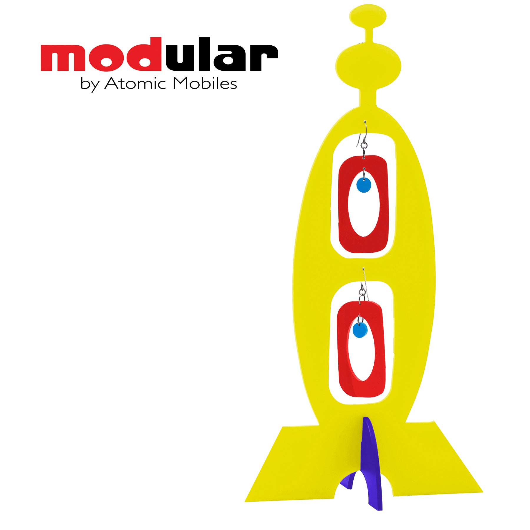 MODular Earrings + Stabile modern art sculpture in Yellow Red and Blue by AtomicMobiles.com